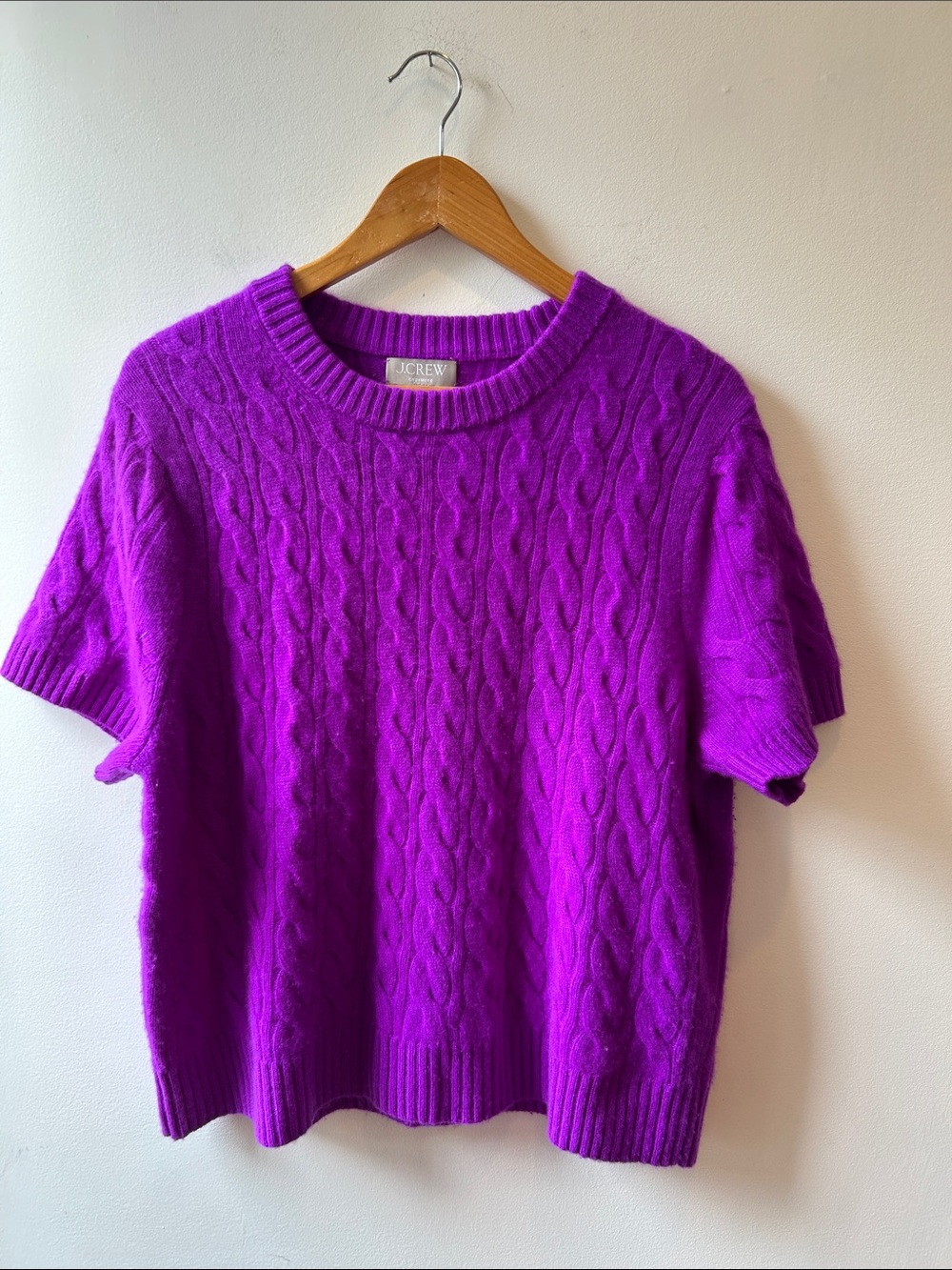J. Crew Purple Cable-Knit Cashmere Short-Sleeve Sweater